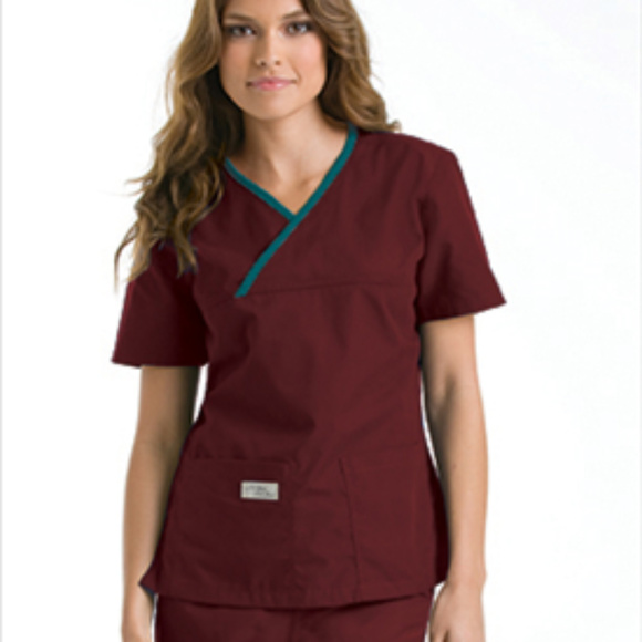 Urbane Scrubs Tops - Urbane Womens Wine w/Caribbean Crossover Scrub Top